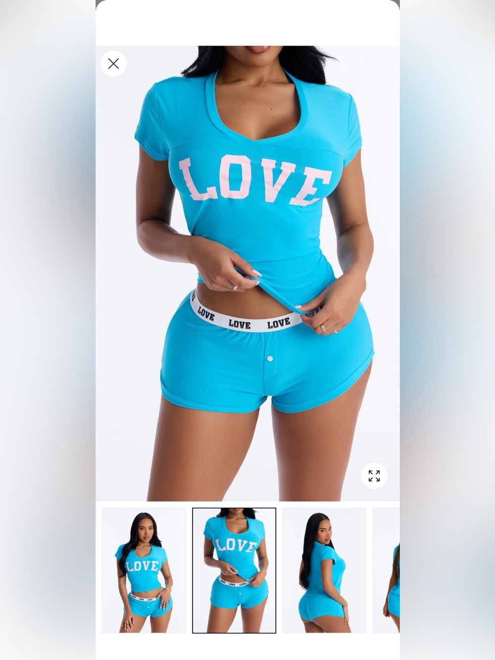 LOVE Short Sleeve Tee & Shorts Sleep Set in Turquoise